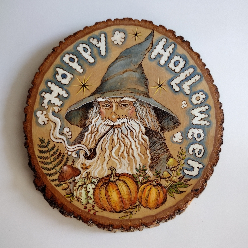 Exclusive Halloween Handmade woodburning/hand painted decor 7"